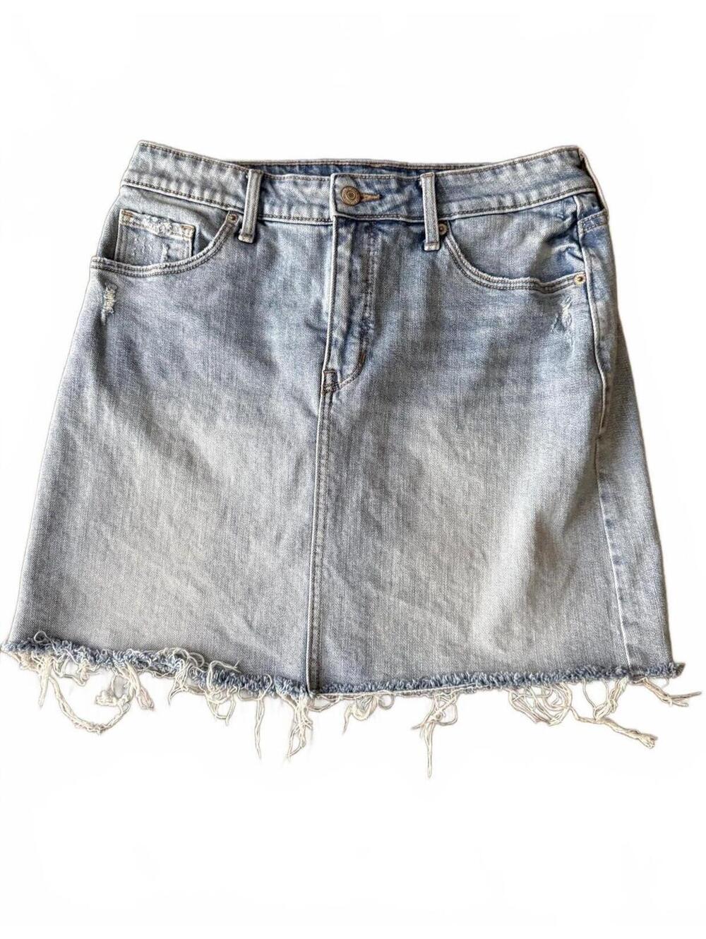 Old Navy Mini Skirt Size 8 Distressed Denim Jean Fringe Faded Streetwear Grunge